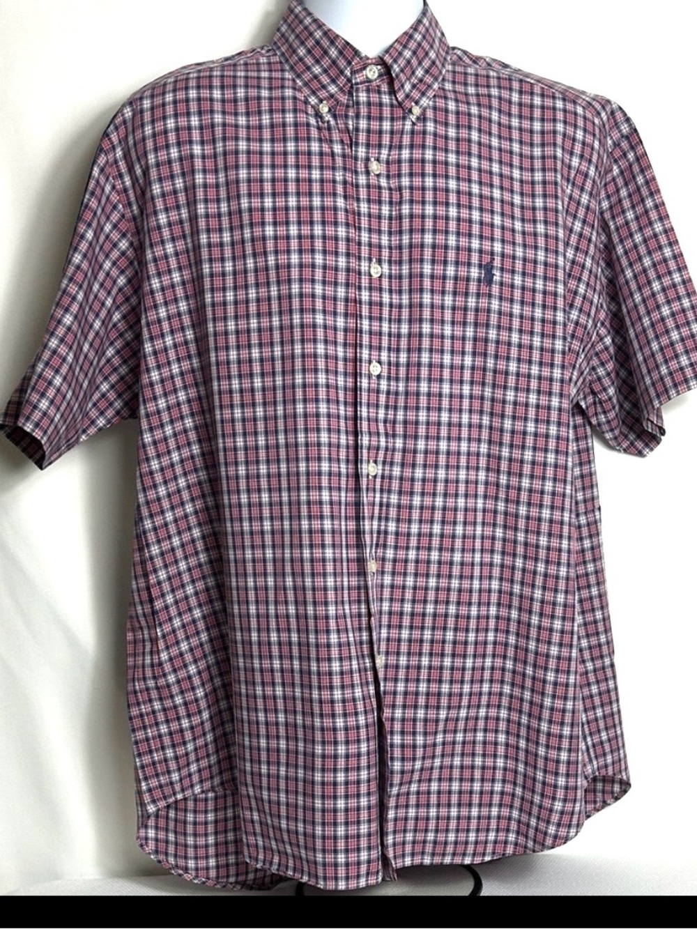 Ralph Lauren Blake Red Blue Plaid Casual Button Down Short Sleeve Cotton Shirt